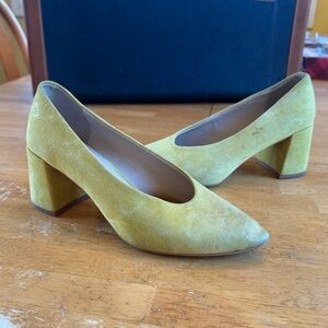 Anthropologie M4DE MADE Halle Suede Heels Marigold Size 6 yellow